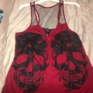 XL Skull Tank Top Shirt Glitter Red Burgundy